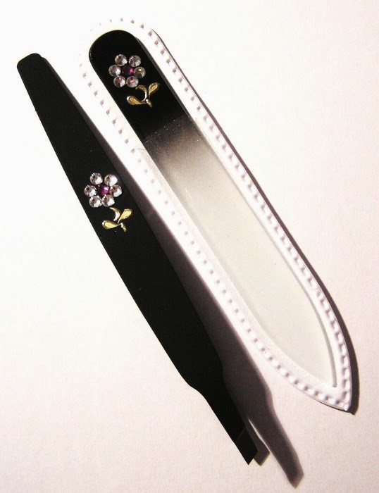 BOHEMIA CRYSTAL SET Swarovski - skleněný pilník 90mm + šikmá pinzeta 97mm - černá