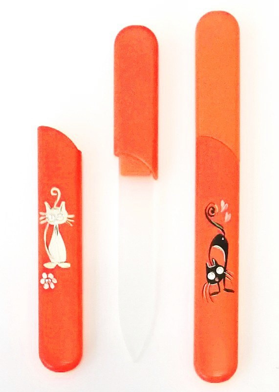 BOHEMIA CRYSTAL Skleněný pilník s krytkou Orange - ručně malovaný s krystaly Swarovski