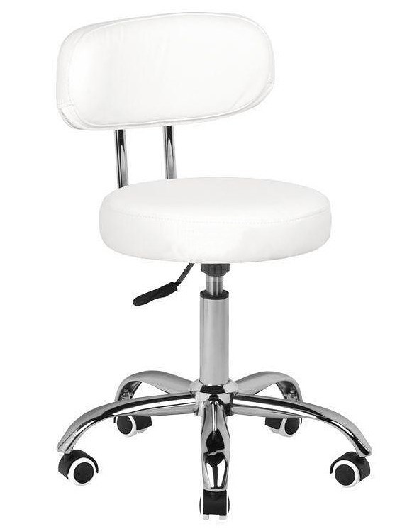 SALON Komplet Kadernický, kosmetický taburet s opěradlem - kolečková židle - bílá