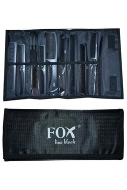 FOX Line Black Sada profesionálních hřebenů 9ks + černé pouzdro