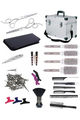 SET Alu kufr XUB LEFT Kadeřnický set pro učně - hliníkový kufr s vybavením pro leváky