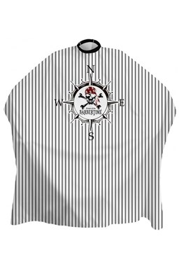BARBERTIME Compassed Cape - bílý Barber plášť pirátský kompas - černé pruhy