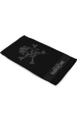BARBERTIME Black Towel - stylový bavlněný ručník s pirátským logem - černý